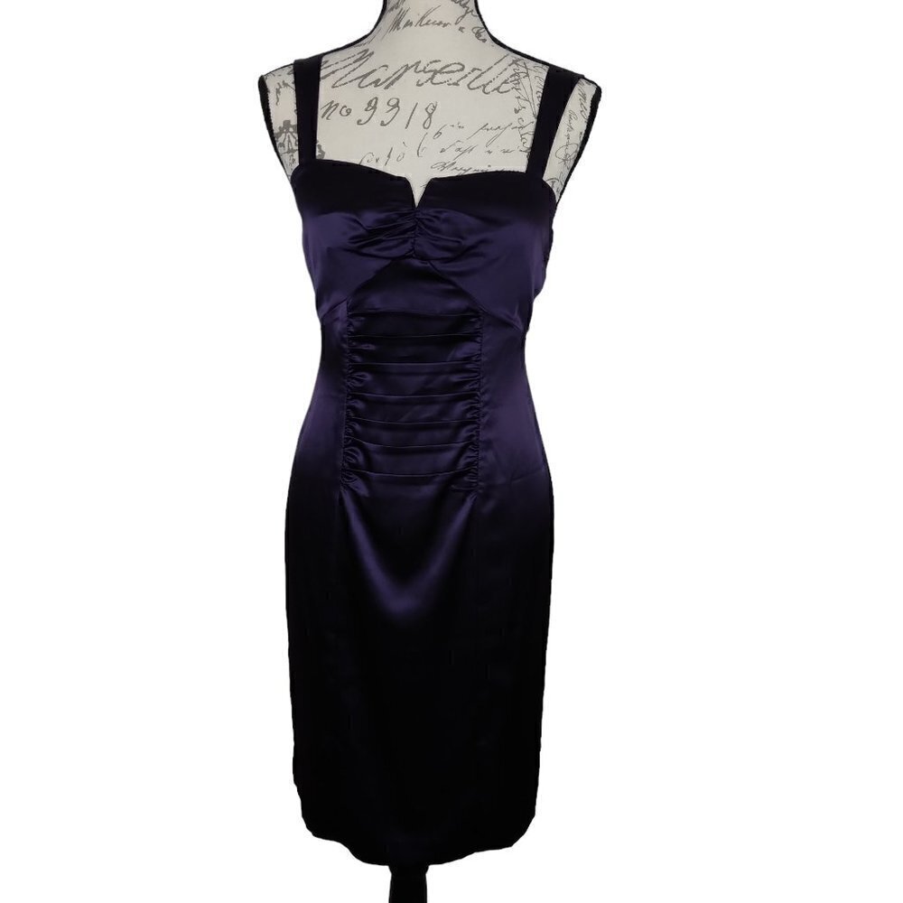 Newport News | Purple Satin Sheath Bodycon Sleeveless Dress | Size 6P